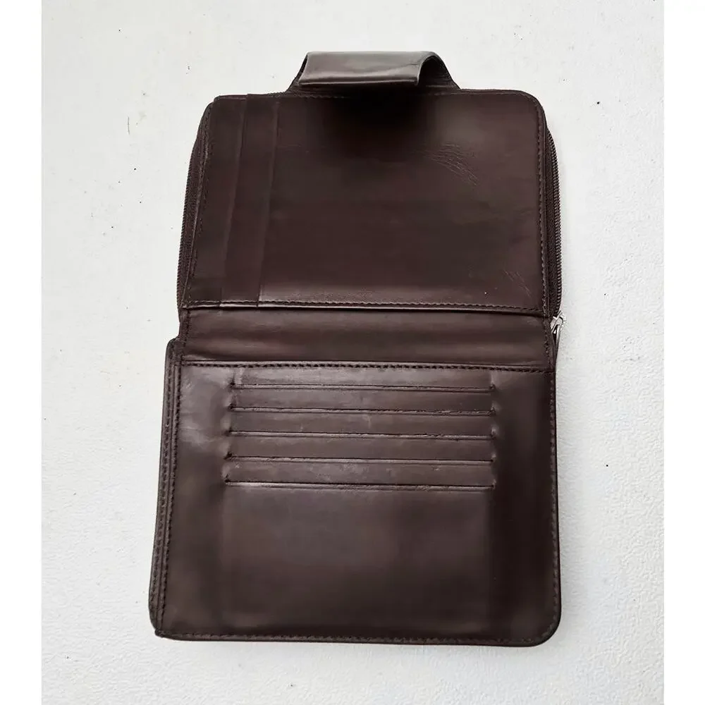 Mandarina Duck Bifold Zip Accordion Wallet Calfskin Leather Brown MD38